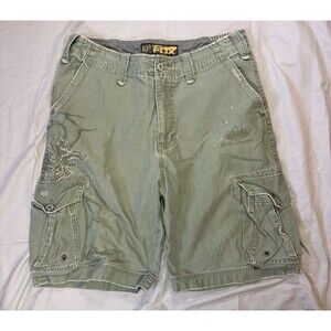 Vintage Y2k Fox Racing Cargo Shorts Men’s 34 Intentionally Distressed Embroidery